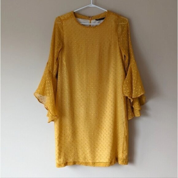 Van Heusen mustard yellow bell sleeve mini dress - Picture 1 of 6